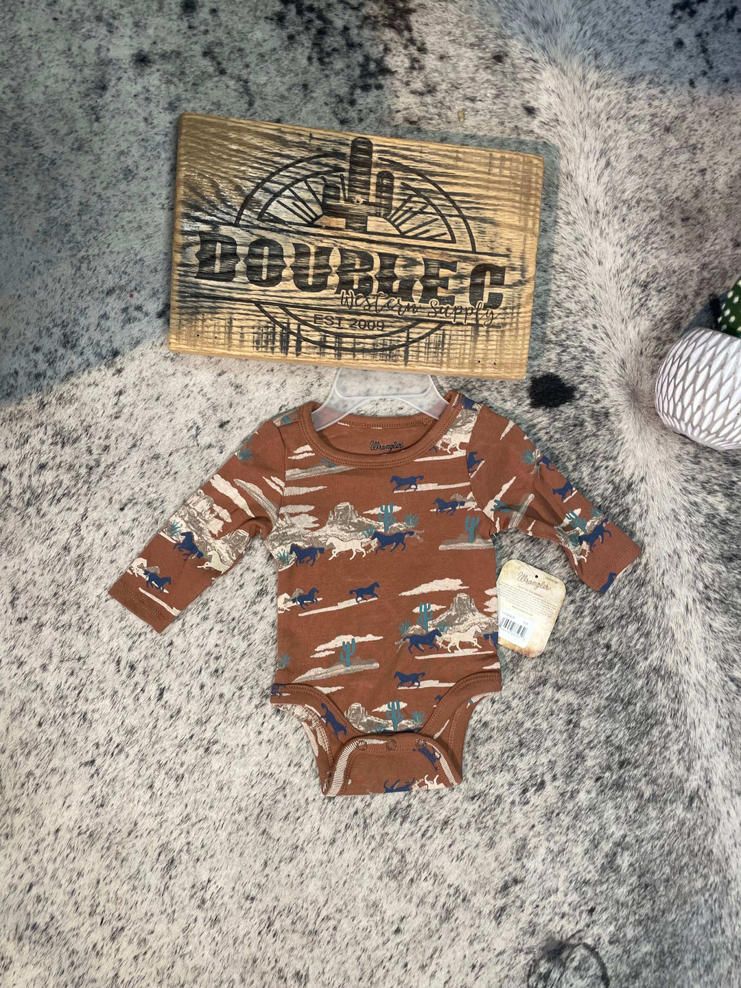 Wrangler® Baby Boy Long Sleeve Bodysuit - Knit - Brown - Double C Western SupplyWrangler