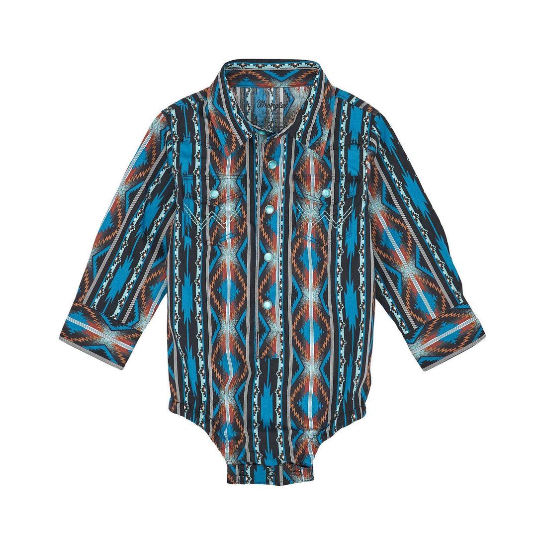Wrangler® Baby Boy Long Sleeve Bodysuit - Turq Multi 112367737 - Double C Western SupplyWrangler