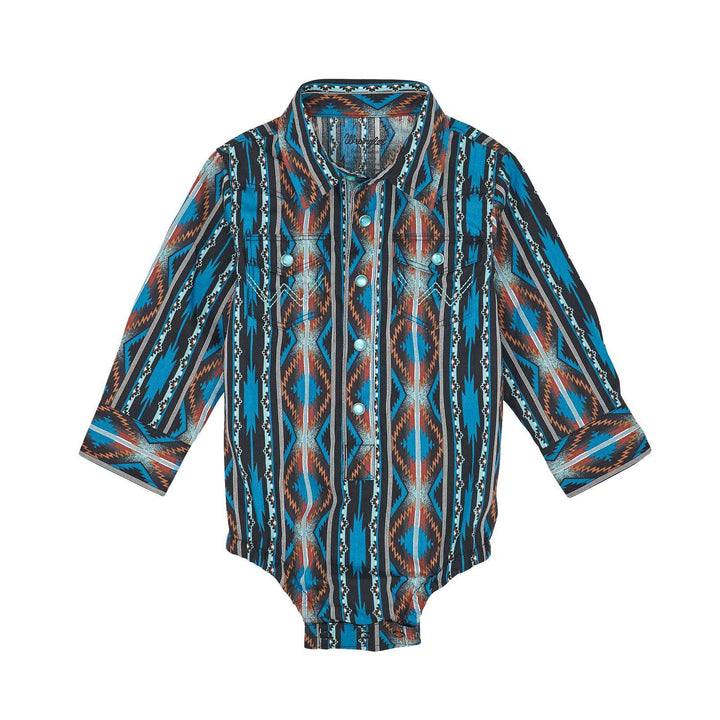 Wrangler® Baby Boy Long Sleeve Bodysuit - Turq Multi 112367737 - Double C Western SupplyWrangler