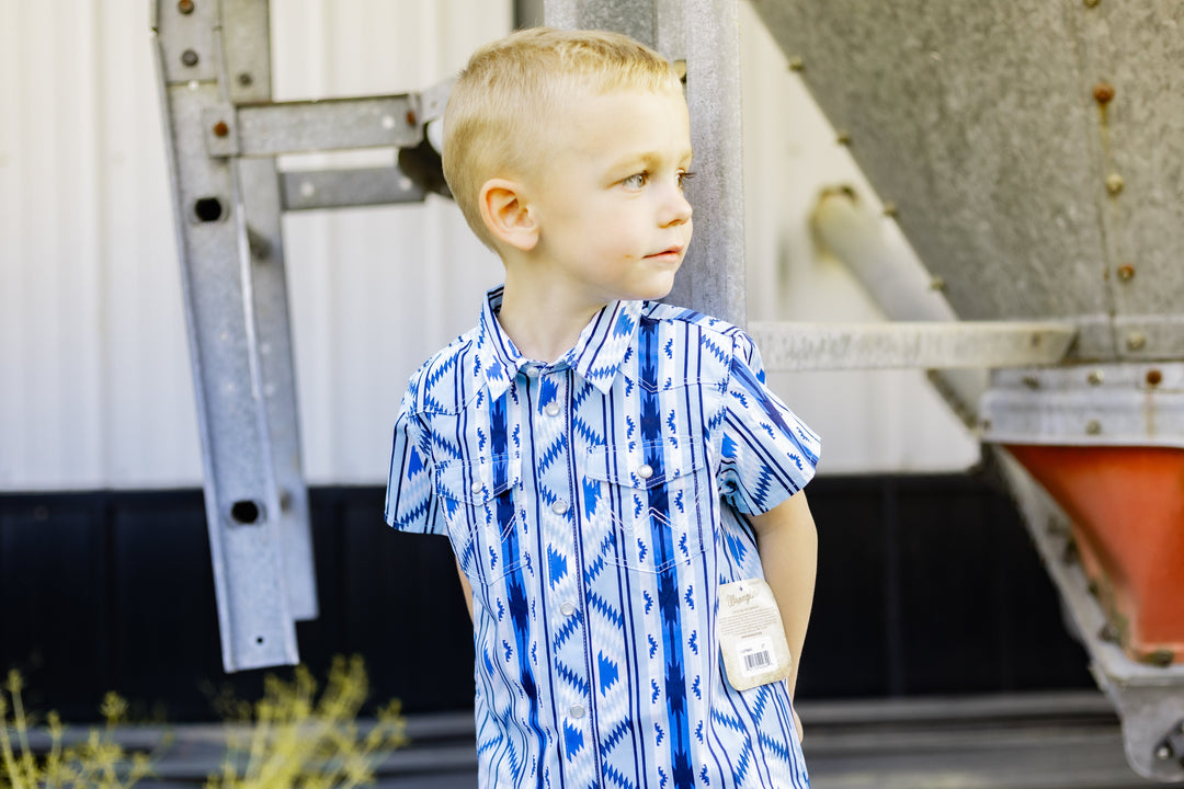 Wrangler® Baby Boy Long Sleeve Shirt Blue Multi | 112378883 - Double C Western SupplyWrangler