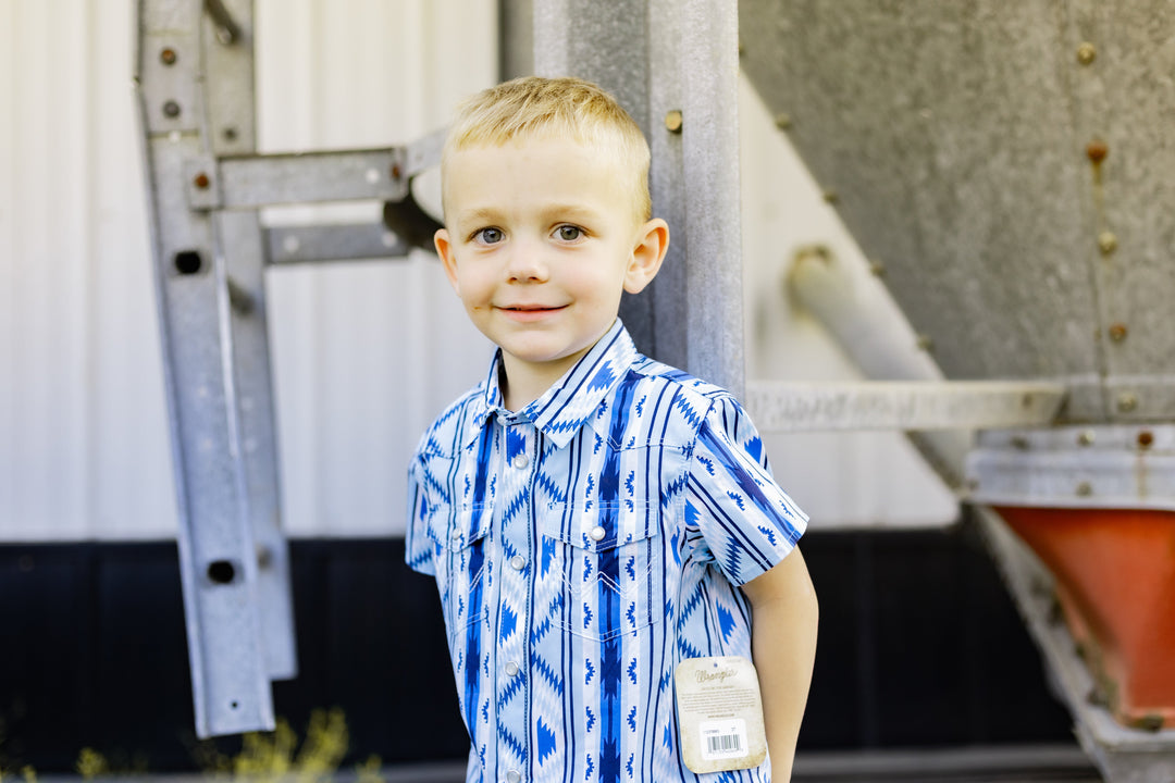 Wrangler® Baby Boy Long Sleeve Shirt Blue Multi | 112378883 - Double C Western SupplyWrangler