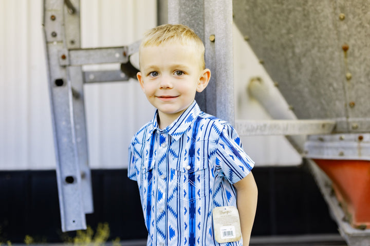 Wrangler® Baby Boy Long Sleeve Shirt Blue Multi | 112378883 - Double C Western SupplyWrangler