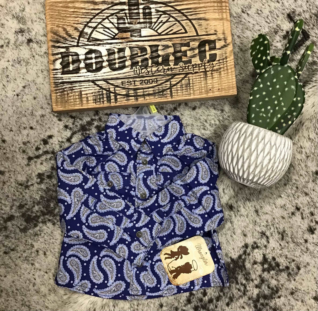 Wrangler Baby Boy Long Sleeve Shirt - Blue Paisley - Double C Western SupplyWrangler