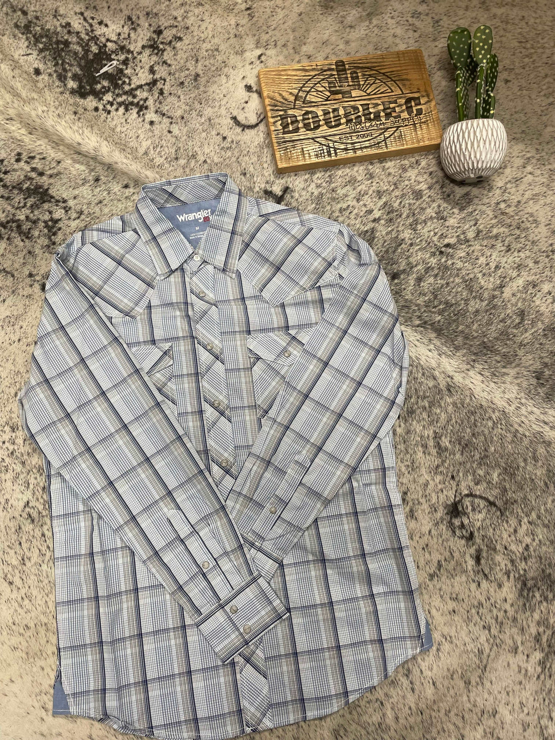Wrangler Blue and White Stripped Pearl Snap - Double C Western SupplyWrangler