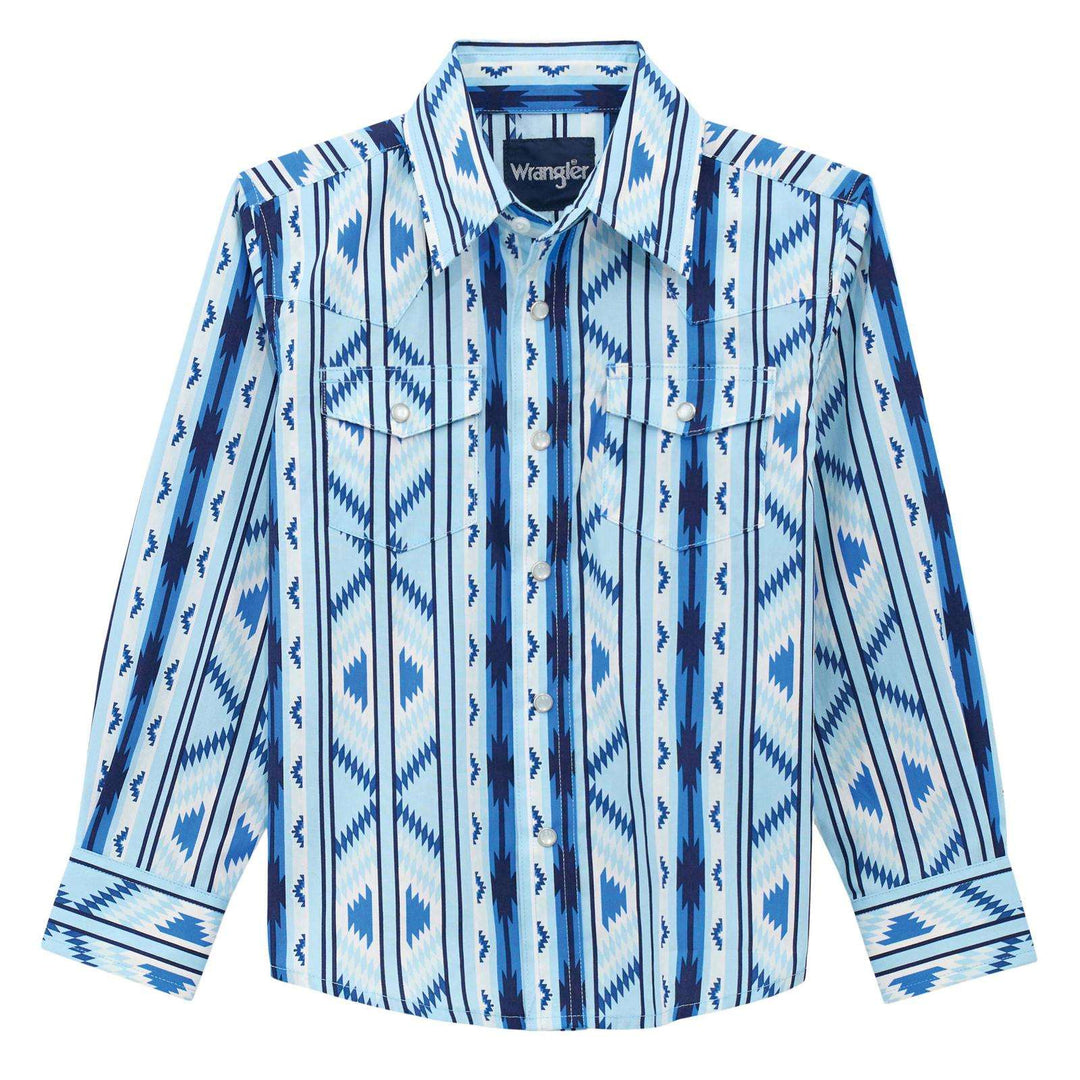 Wrangler Boys Checotah® Long Sleeve Shirt Blue | 112379203 - Double C Western SupplyWrangler