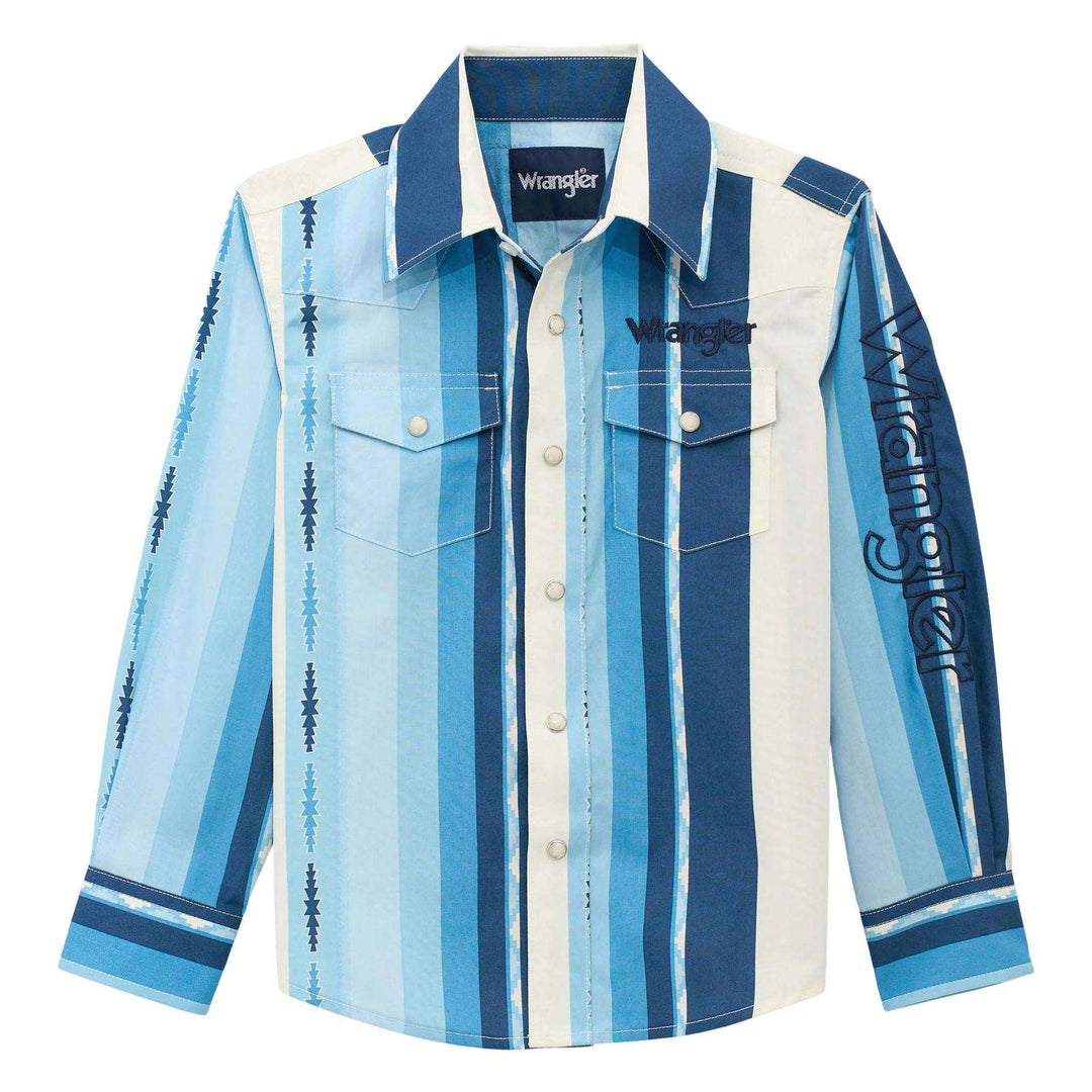 Wrangler Boys Logo Long Sleeve Shirt Blue | 112379217 - Double C Western SupplyWrangler