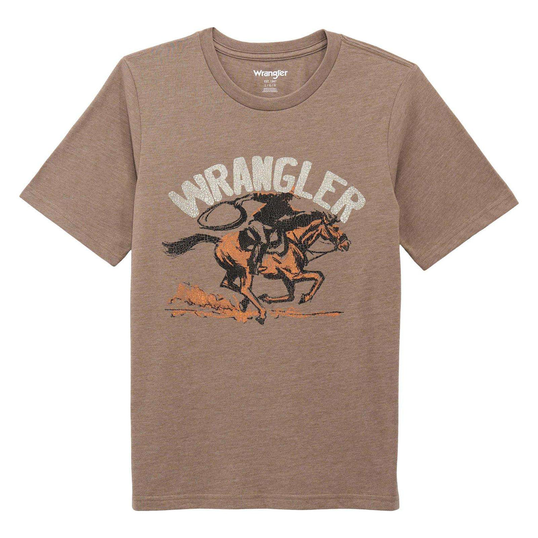 Wrangler® Boys Short Sleeve Graphic T-Shirt Brindle Heather | 112375846 - Double C Western SupplyWrangler