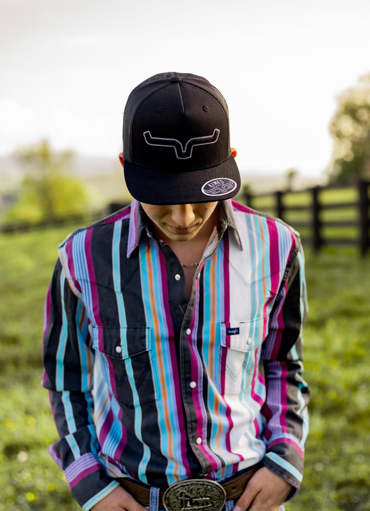Wrangler® BRUSHPOPPER Vintage Inspired Long Sleeve Shirt - Blue Multi Stripe - 112379230 - Double C Western SupplyWrangler