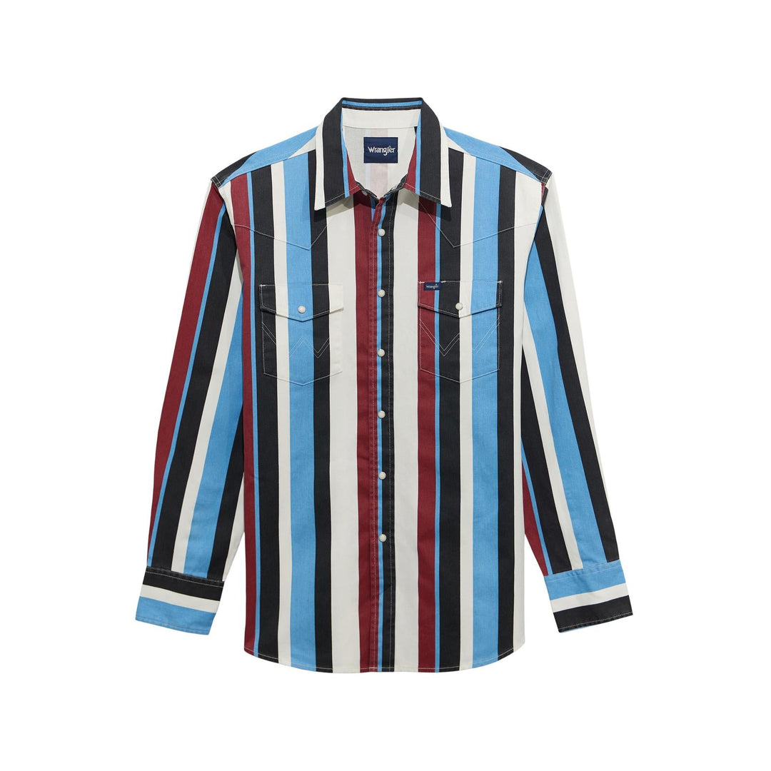 Wrangler® BRUSHPOPPER Vintage Inspired Long Sleeve Shirt - Classic Fit - Blue Multi 112374804 - Double C Western SupplyWrangler
