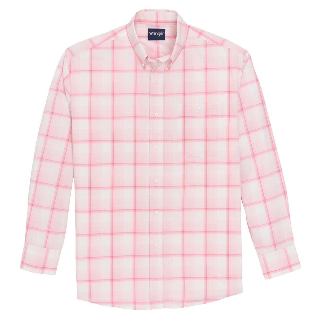 Wrangler® Bucking Cancer Long Sleeve Shirt - White/Pink - 112379235 - Double C Western SupplyWrangler