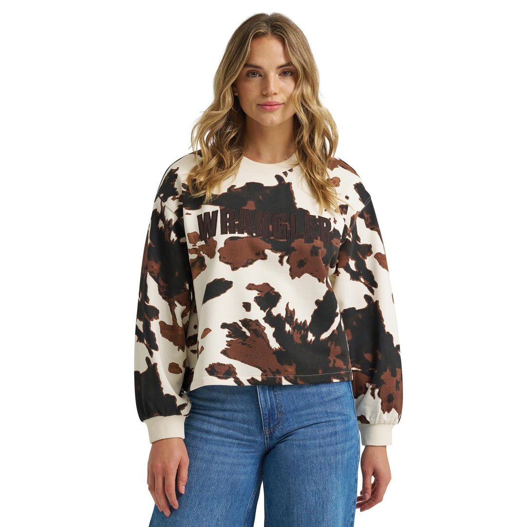 Wrangler® Crew Fleece - Oversized Fit - Cow Print - 112384040 - Double C Western SupplyWrangler