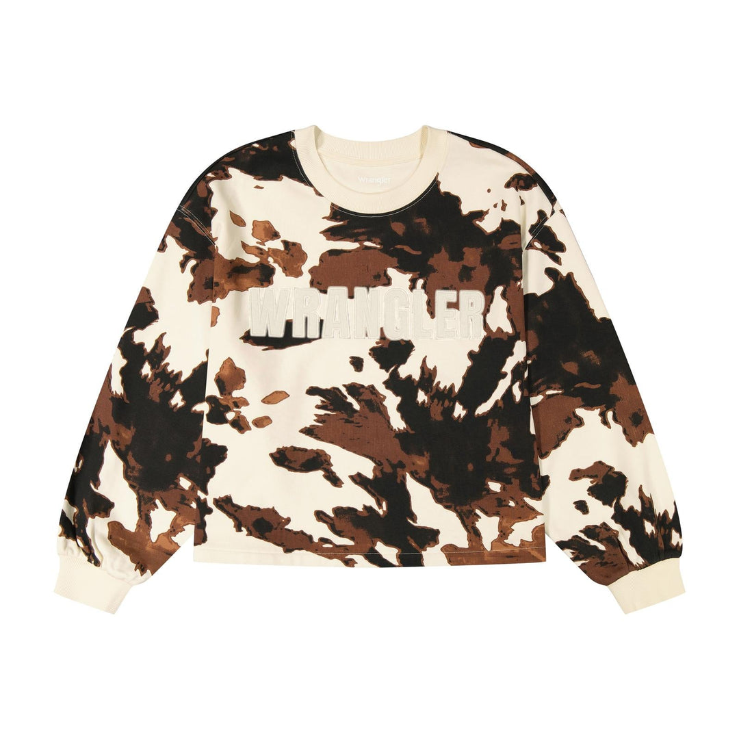 Wrangler® Crew Fleece - Oversized Fit - Cow Print - 112384040 - Double C Western SupplyWrangler