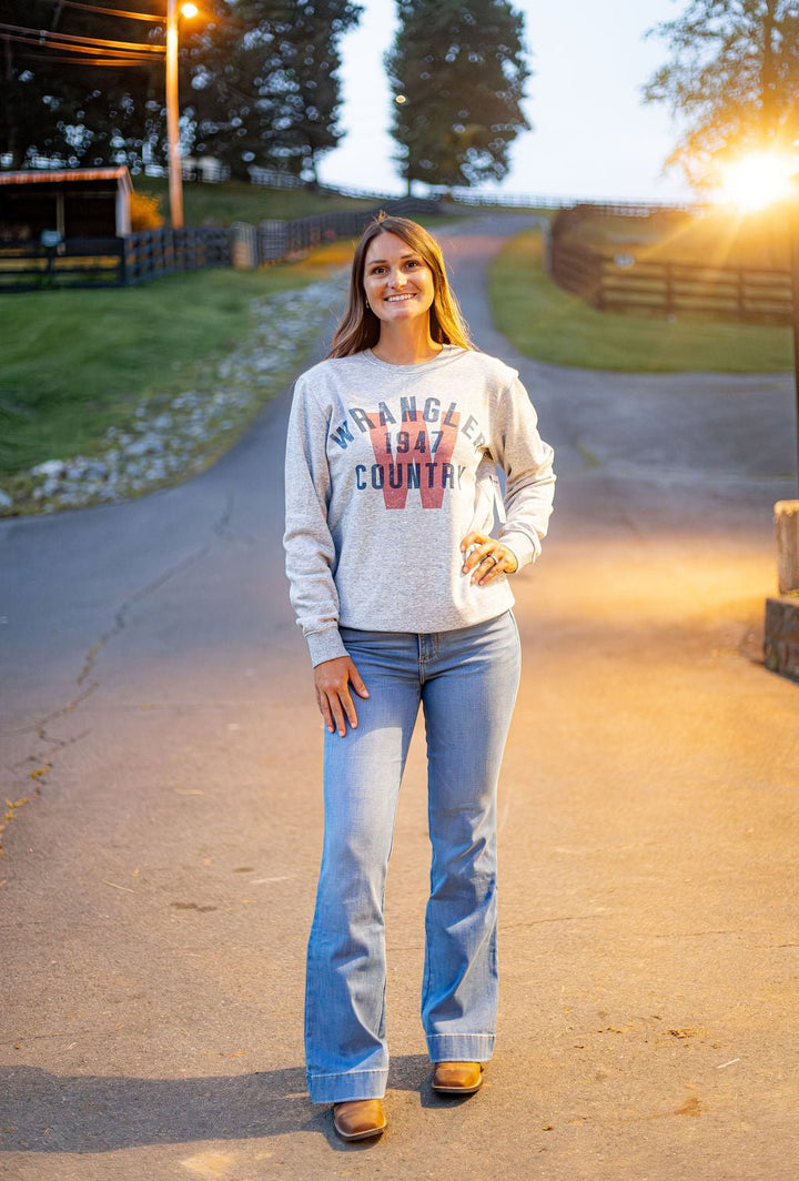 Wrangler® Crew Fleece Pullover - Regular Fit - Grey Mele Heather - 112379581 - Double C Western SupplyWrangler