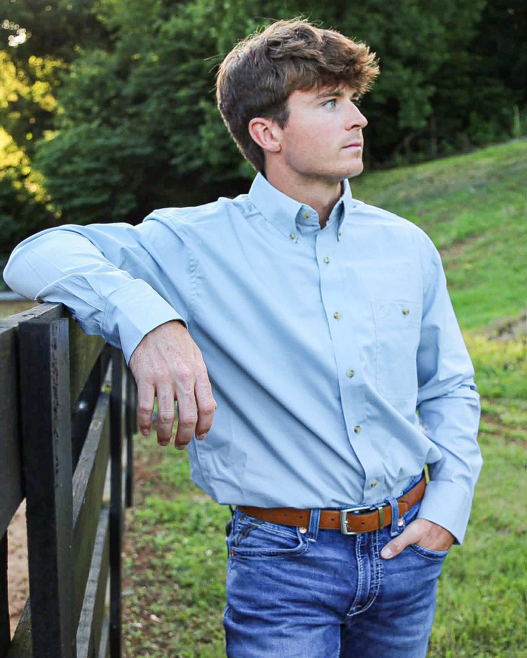 Wrangler® George Strait Collection One Pocket Long Sleeve Shirt - Relaxed Fit - Blue - 112381957 - Double C Western SupplyWrangler