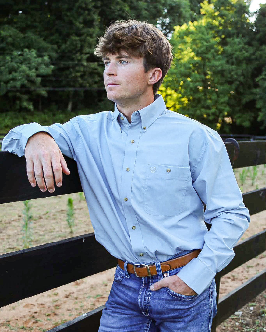 Wrangler® George Strait Collection One Pocket Long Sleeve Shirt - Relaxed Fit - Blue - 112381957 - Double C Western SupplyWrangler