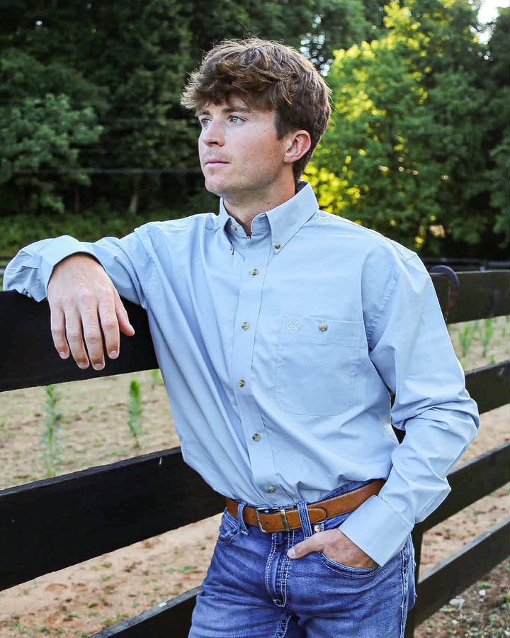 Wrangler® George Strait Collection One Pocket Long Sleeve Shirt - Relaxed Fit - Blue - 112381957 - Double C Western SupplyWrangler