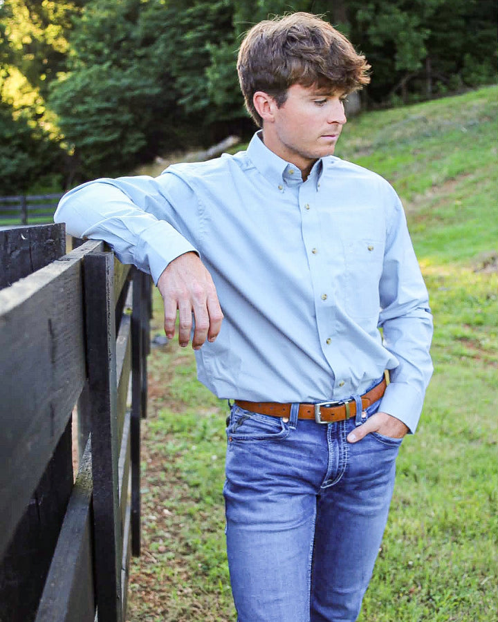 Wrangler® George Strait Collection One Pocket Long Sleeve Shirt - Relaxed Fit - Blue - 112381957 - Double C Western SupplyWrangler