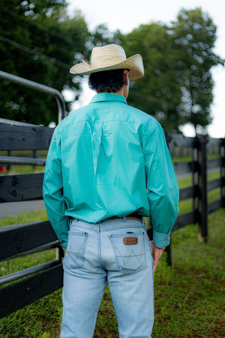 Wrangler® George Strait Collection One Pocket Long Sleeve Shirt - Teal 112374595 - Double C Western SupplyWrangler