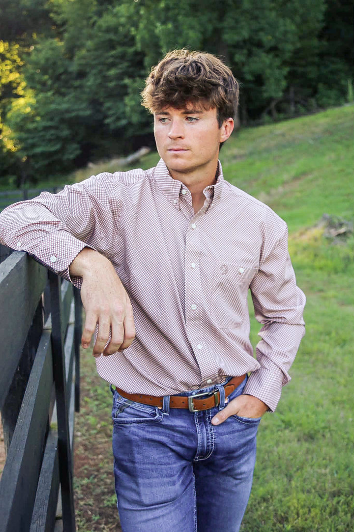 Wrangler® George Strait Collection Performance One Pocket Long Sleeve Shirt - Relaxed Fit - Rust - 112381956 - Double C Western SupplyWrangler