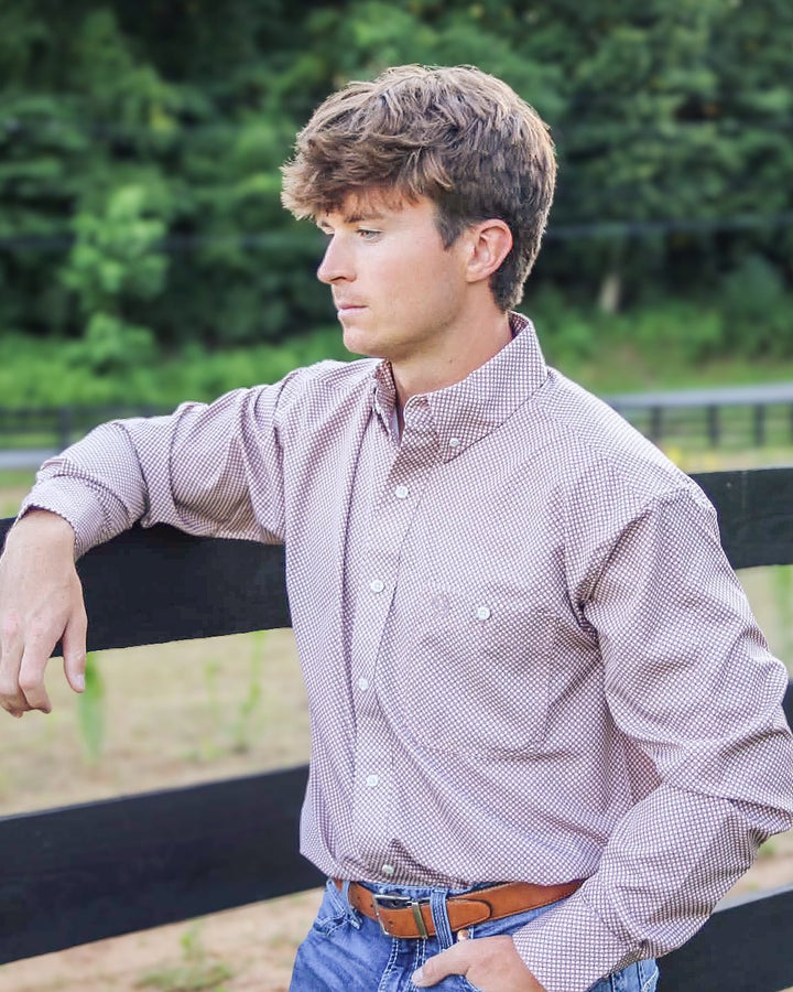 Wrangler® George Strait Collection Performance One Pocket Long Sleeve Shirt - Relaxed Fit - Rust - 112381956 - Double C Western SupplyWrangler