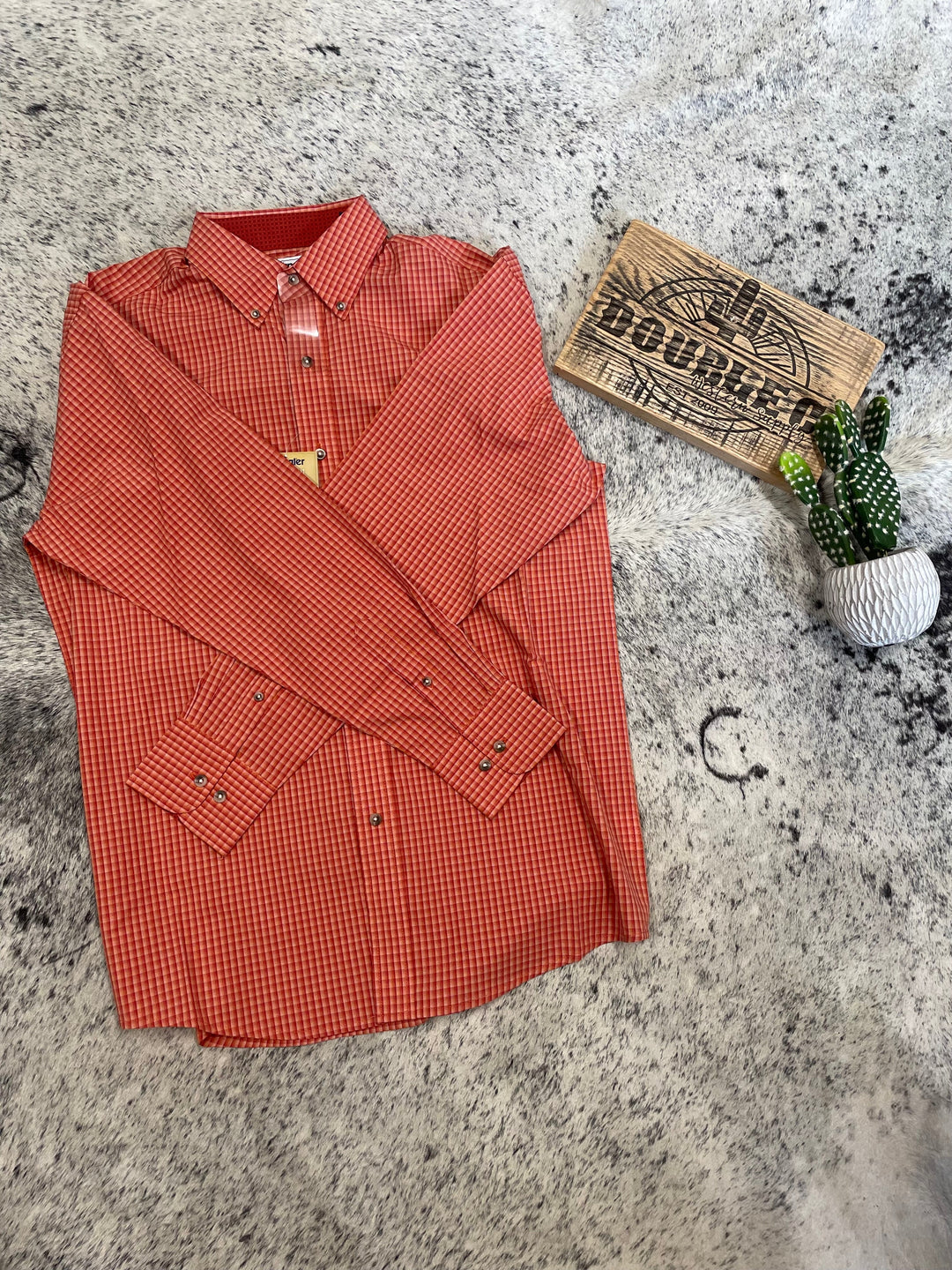 WRANGLER® GEORGE STRAIT™ LONG SLEEVE BUTTON DOWN ONE POCKET SHIRT IN SIENNA CHECK - Double C Western SupplyWrangler