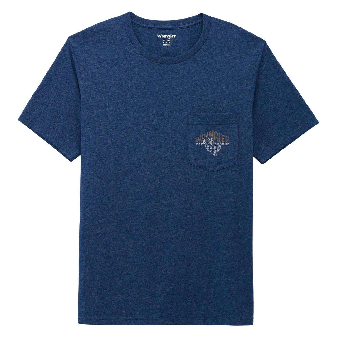 Wrangler® Graphic Short Sleeve Pocket T-Shirt Regular Fit Dark Sapphire Heather | 112375808 - Double C Western SupplyWrangler