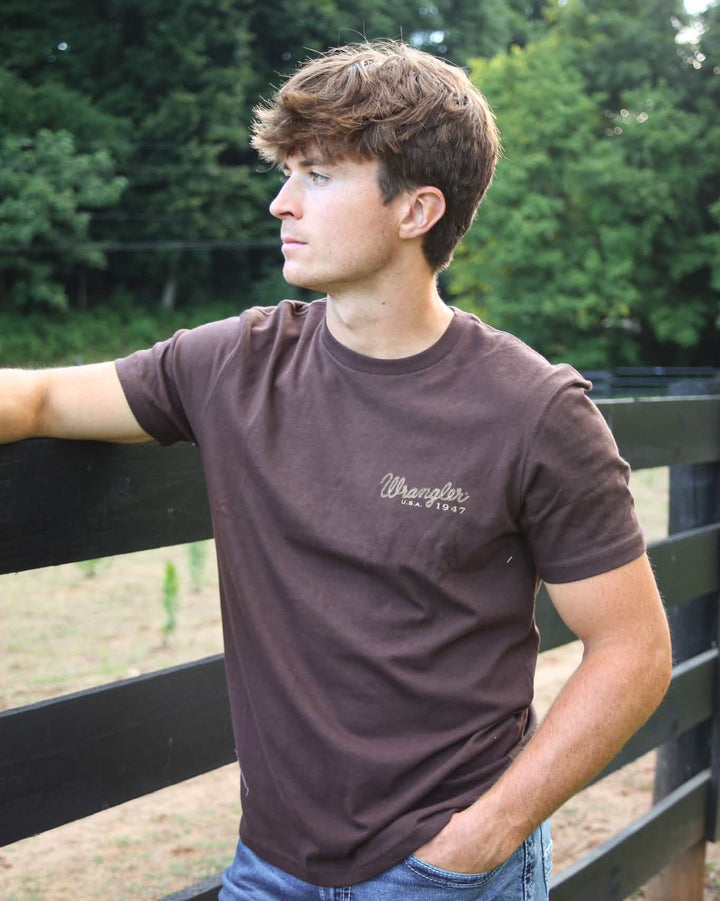 Wrangler® Graphic Short Sleeve T-Shirt - Regular Fit - Black Coffee - 112380267 - Double C Western SupplyWrangler