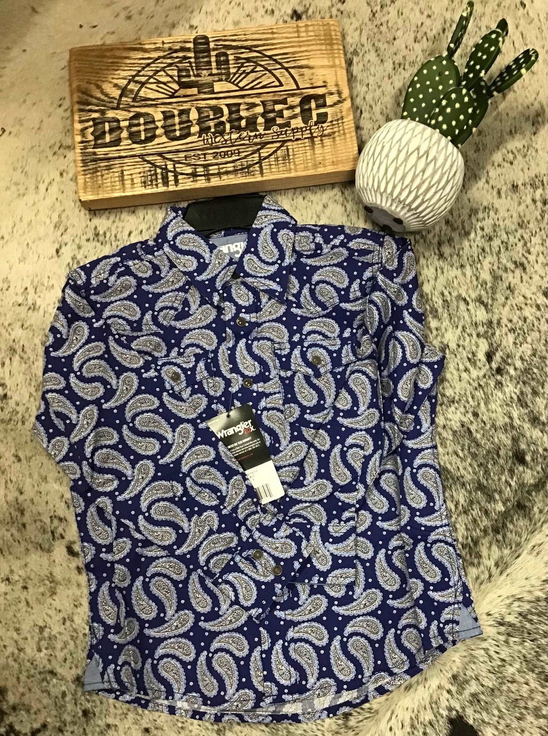 WRANGLER KIDS PAISLEY BLUE SNAP SHIRT - Double C Western SupplyWrangler