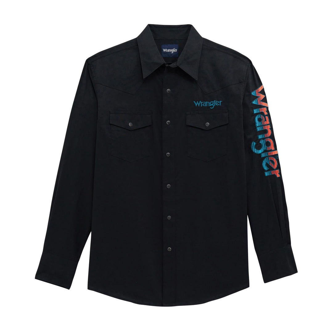 Wrangler® Long Sleeve Logo Shirt - Snaps - Black - 112381987 - Double C Western SupplyWrangler