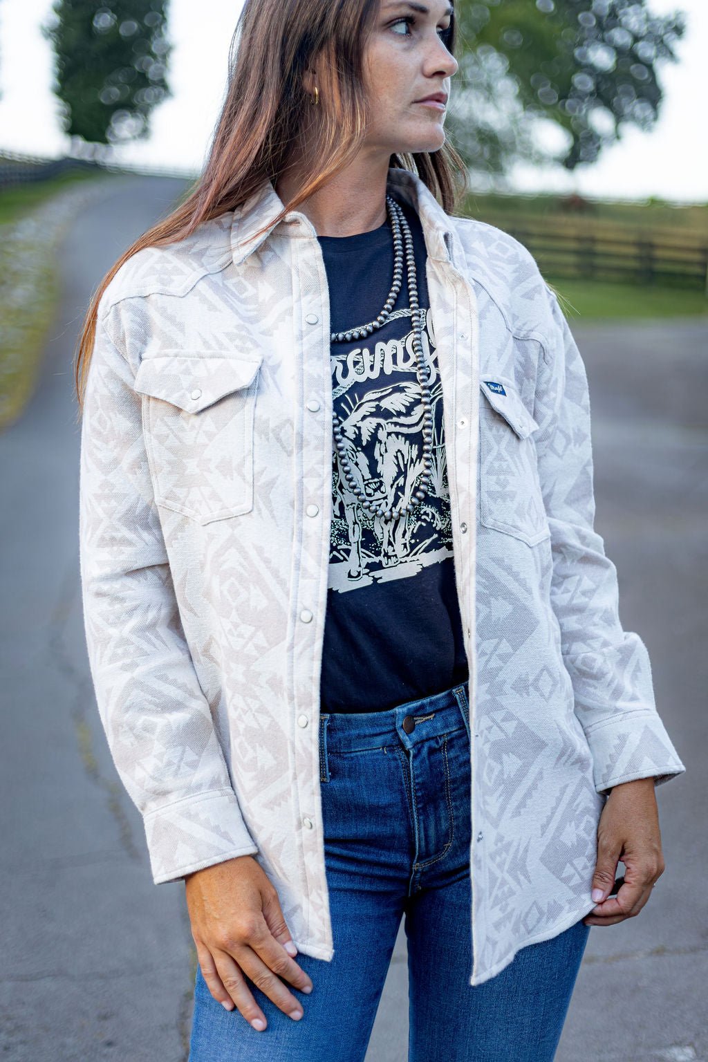 Wrangler Retro® Americana Boyfriend Snap Shirt - Cream - 112383027 - Double C Western SupplyWrangler