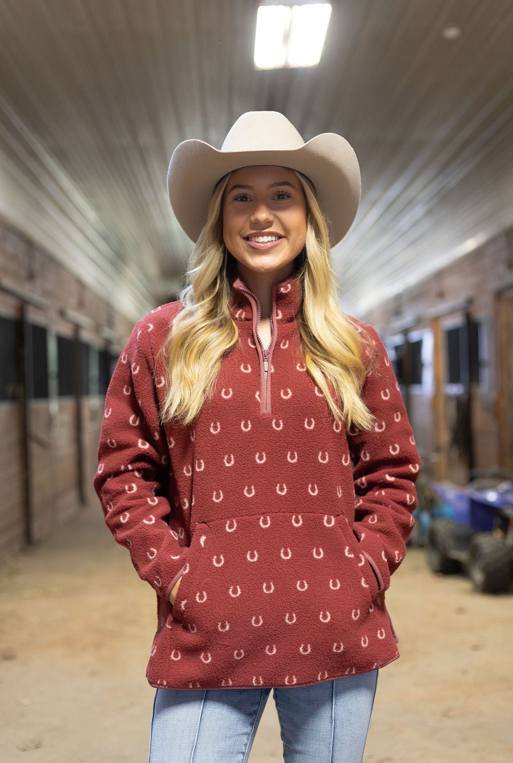 Wrangler Retro® Americana Sherpa 1/4 Zip Pullover - Rose - 112385334 - Double C Western SupplyWrangler
