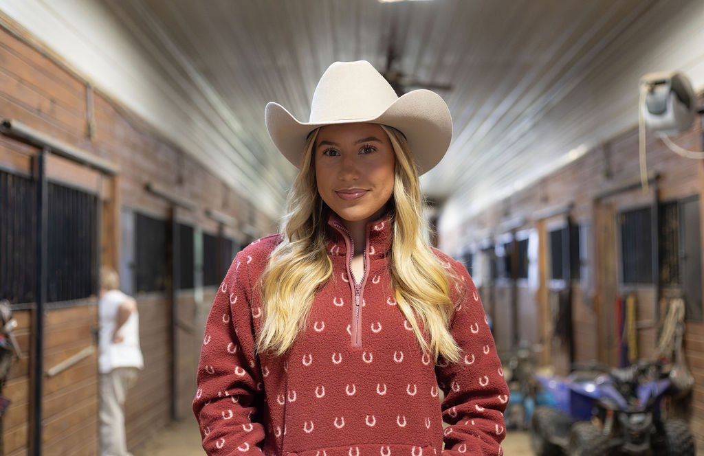 Wrangler Retro® Americana Sherpa 1/4 Zip Pullover - Rose - 112385334 - Double C Western SupplyWrangler