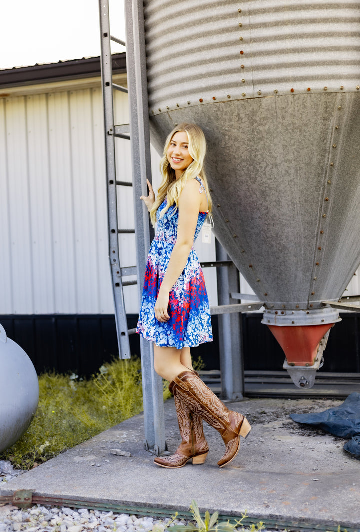 Wrangler Retro® Americana Tie Smocked Dress Blue | 112379490 - Double C Western SupplyWrangler