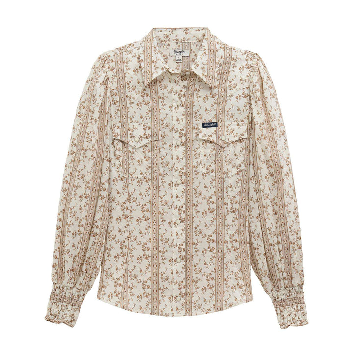 Wrangler Retro® Americana Western Puff Sleeve Blouse - White - 112382517 - Double C Western SupplyWrangler