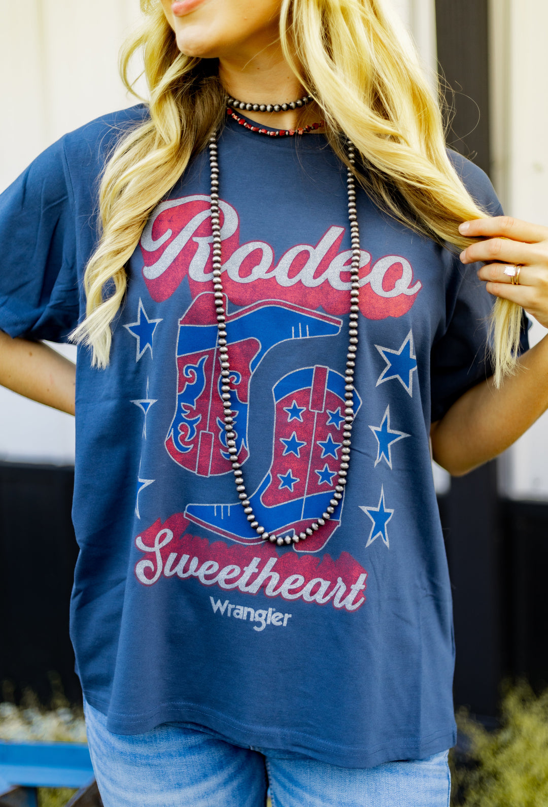 Wrangler Retro® Graphic Short Sleeve T-Shirt Girlfriend Fit Dark Denim | 112375873 - Double C Western SupplyWrangler
