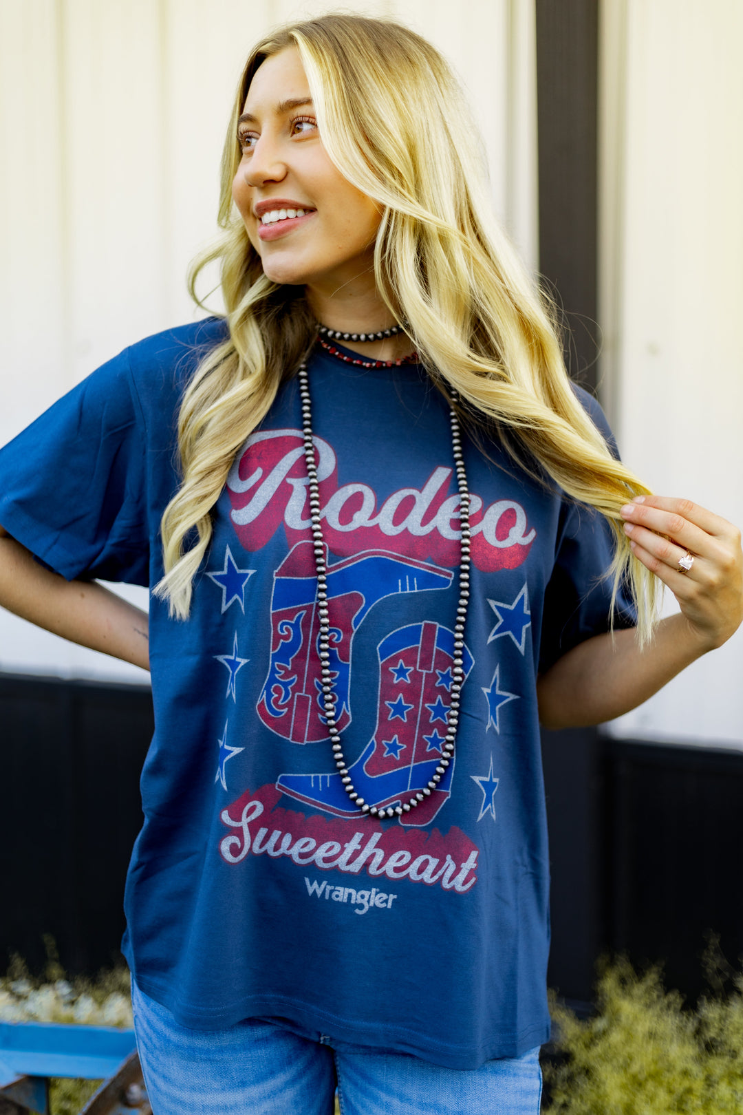 Wrangler Retro® Graphic Short Sleeve T-Shirt Girlfriend Fit Dark Denim | 112375873 - Double C Western SupplyWrangler