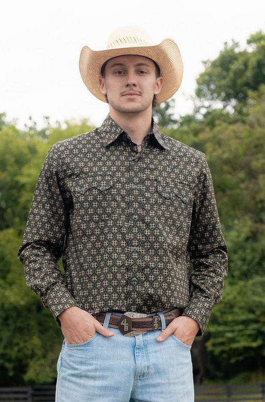 Wrangler Retro® Long Sleeve Shirt - Modern Fit - Black/Brown - 112385601 - Double C Western Supplywrangler