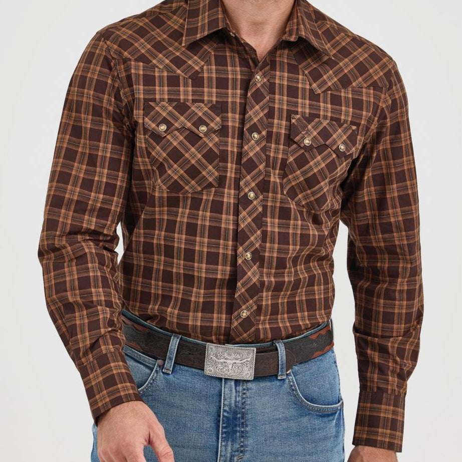 Wrangler Retro® Long Sleeve Shirt - Modern Fit - Brown 112368075 - Double C Western SupplyWrangler
