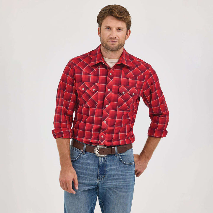 Wrangler Retro® Long Sleeve Shirt - Modern Fit - Red 112368057 - Double C Western SupplyWrangler