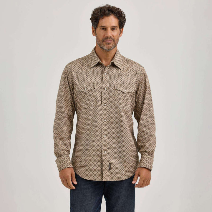Wrangler Retro® Premium Long Sleeve Shirt - Modern Fit - Brown/Teal 112368222 - Double C Western SupplyWrangler