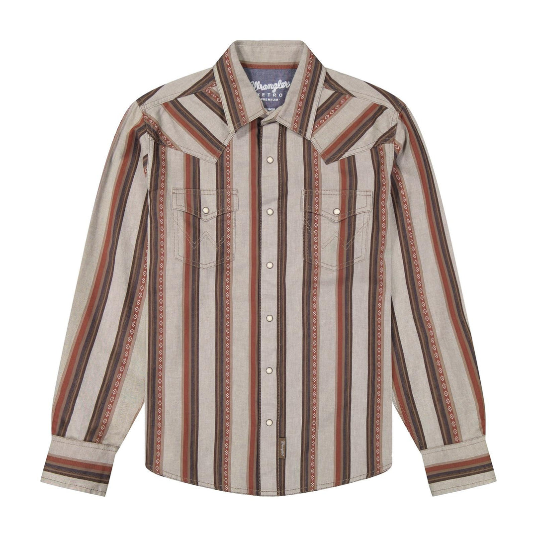 Wrangler Retro® Premium Long Sleeve Snap Shirt - Modern Fit - Brown Multi - 112384768 - Double C Western SupplyWrangler