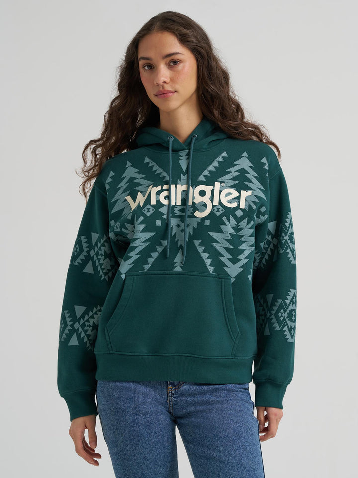 Wrangler Retro® Punchy Classic Hoodie - Teal - 112385404 - Double C Western SupplyWrangler