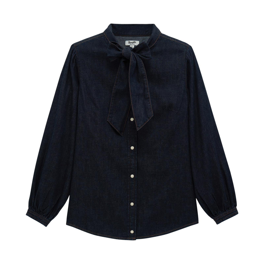 Wrangler Retro® Punchy Denim Bow Snap Shirt - Denim - 112382509 - Double C Western SupplyWrangler