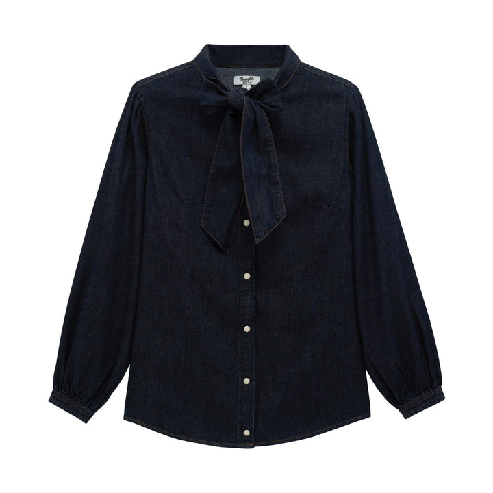 Wrangler Retro® Punchy Denim Bow Snap Shirt - Denim - 112382509 - Double C Western SupplyWrangler