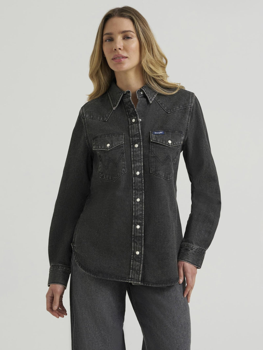 Wrangler Retro® Punchy Denim Vintage Snap Shirt - Black - 112385445 - Double C Western SupplyWrangler