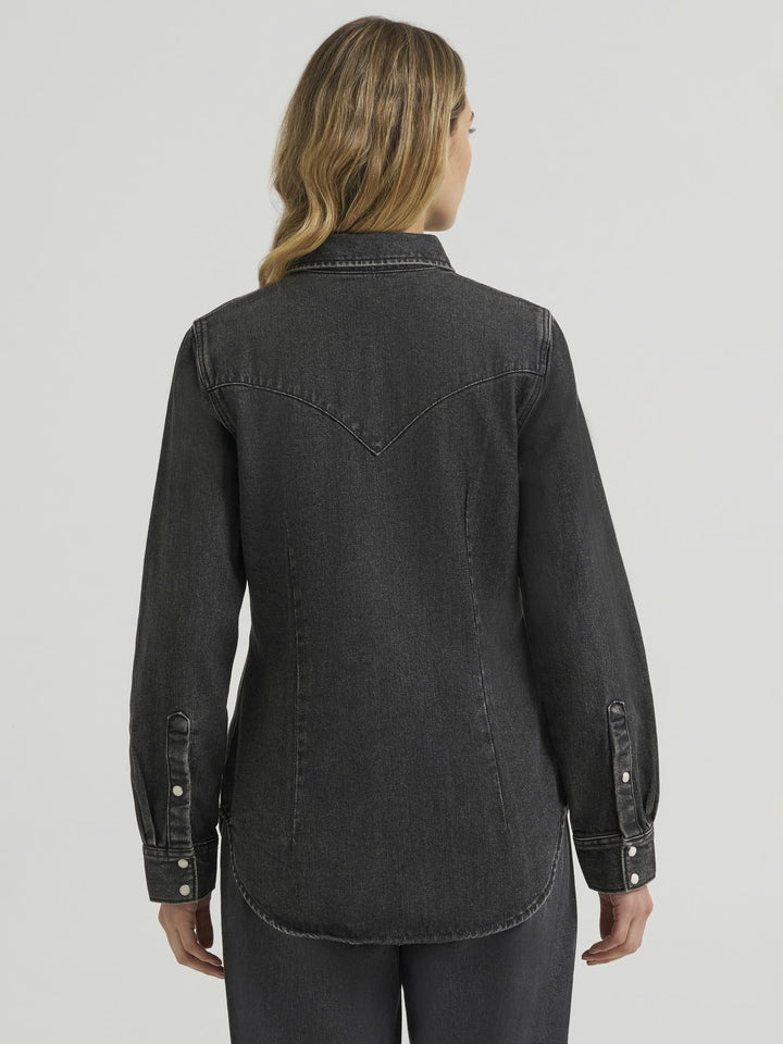 Wrangler Retro® Punchy Denim Vintage Snap Shirt - Black - 112385445 - Double C Western SupplyWrangler