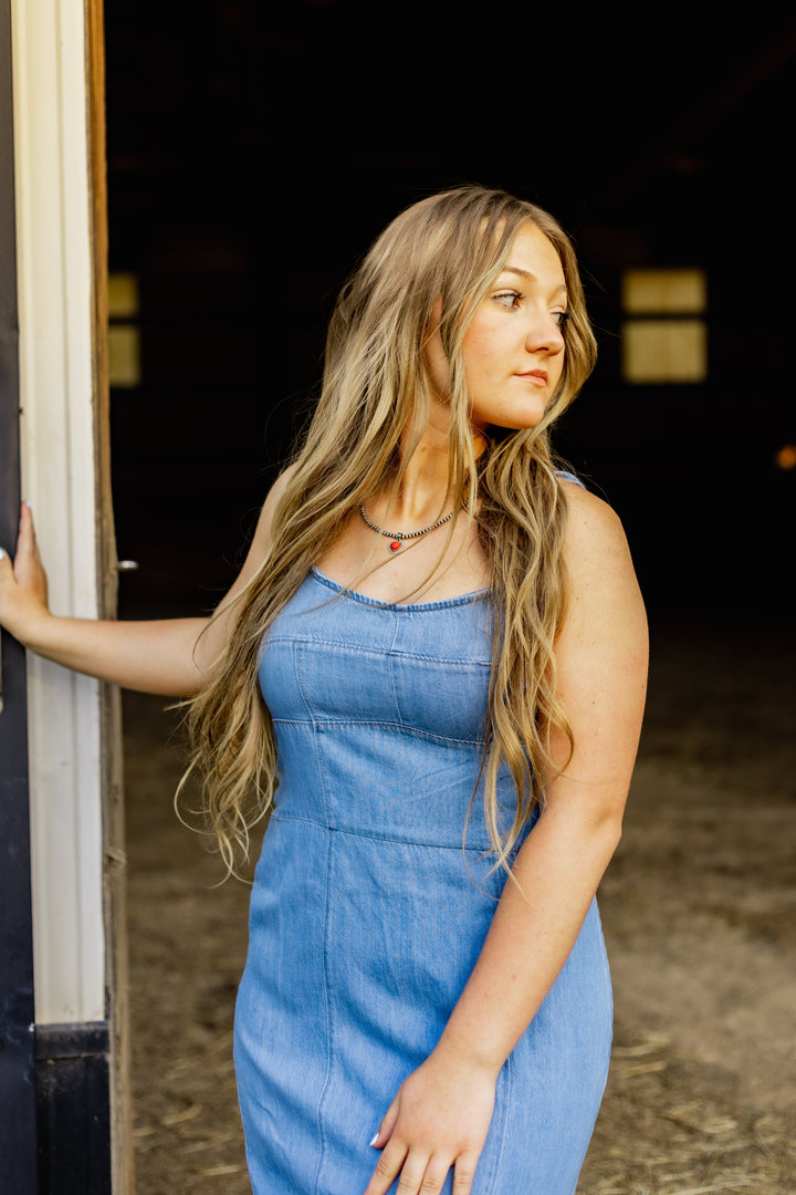Wrangler Retro® Punchy Maxi Denim Dress - Mid Denim 112375237 - Double C Western SupplyWrangler