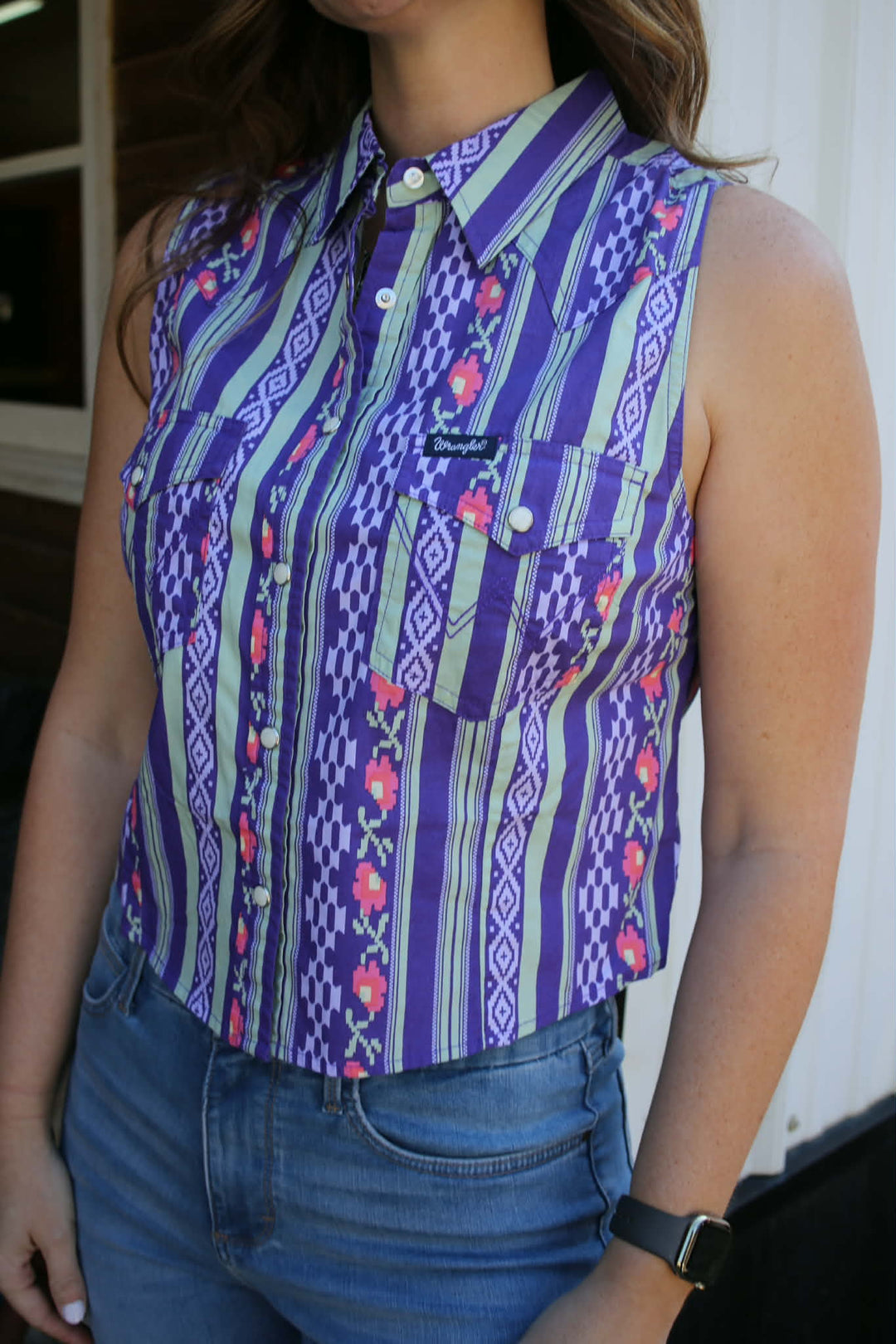 Wrangler Retro® Punchy Sleeveless Snap Shirt - Purple 112375054 - Double C Western SupplyWrangler