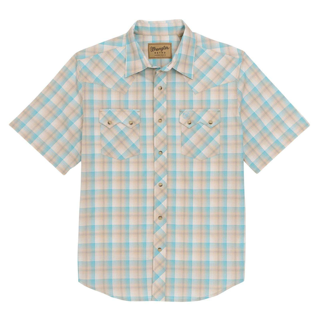 Wrangler Retro® Short Sleeve Shirt Modern Fit Tan/Turquoise | 112378930 - Double C Western SupplyWrangler