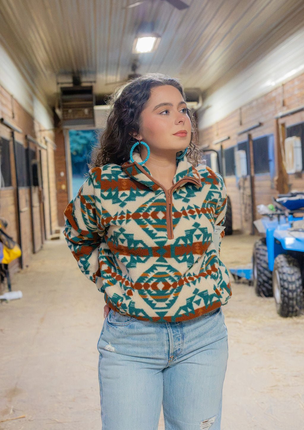 Wrangler Retro® Vintage Sherpa Zip Pullover - Turquoise - 112382729 - Double C Western SupplyWrangler